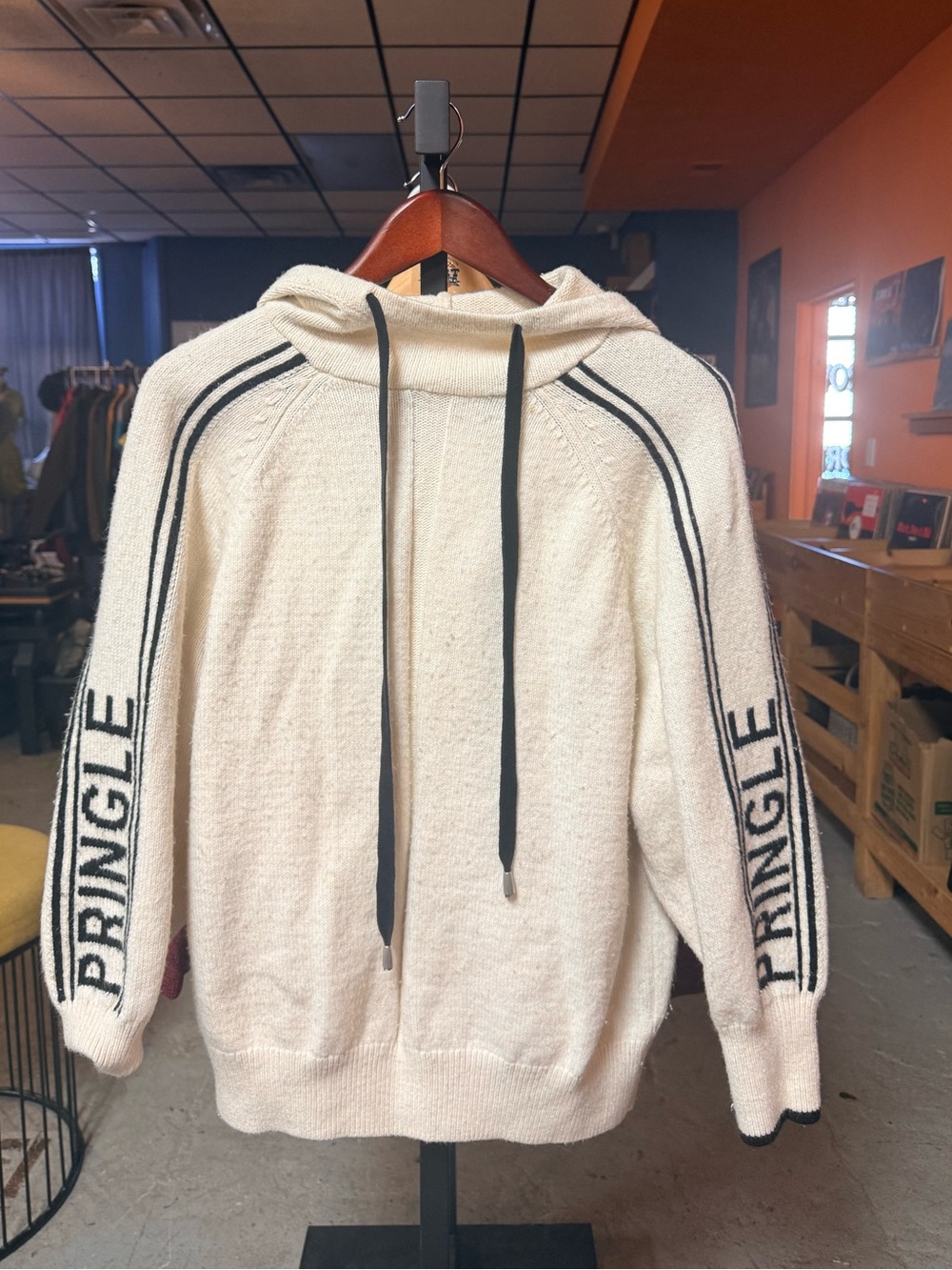 Pringle x H&M Cream Hoodie with Black Accents and Logo Sleeves